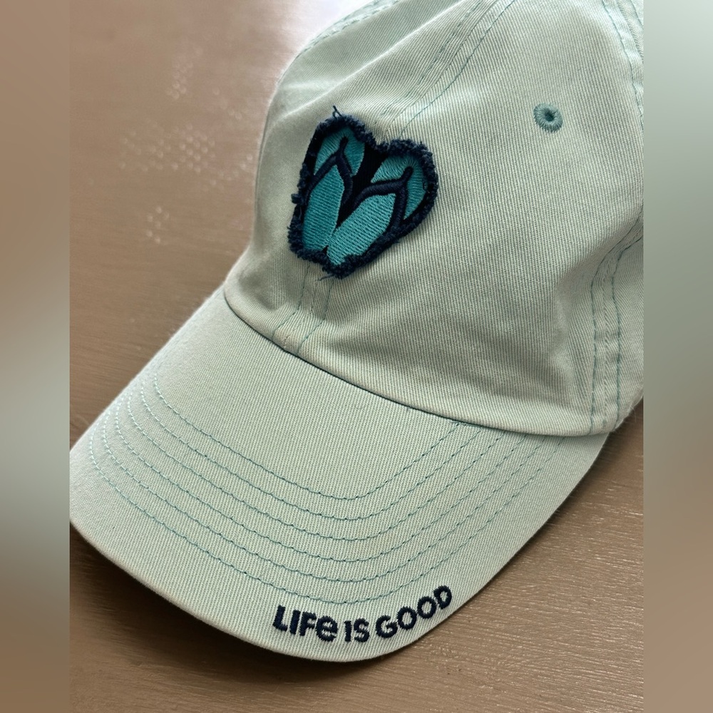 Life is Good Aqua Blue Flip Flop Heart Embroidered Dad Hat Baseball Cap